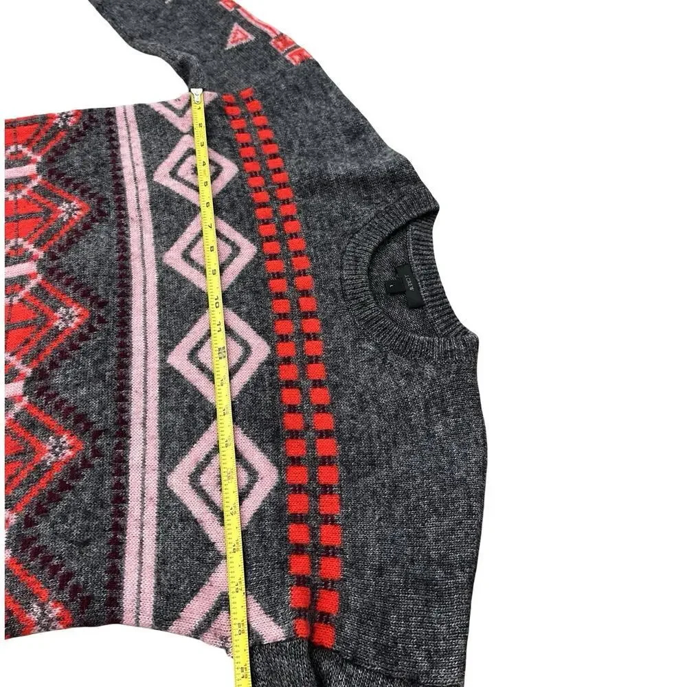 J Crew Womens Fair Isle Wool‎ Mohair Blend Sweater Size L Gray Nordic Preppy